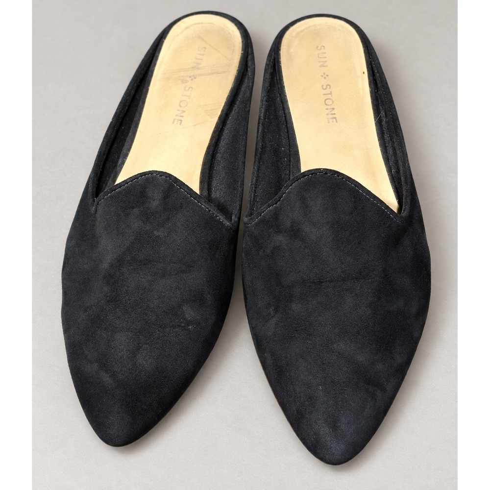 Sun + Stone Womens Black Faux Suede Pointed Toe Mules Slip On Flats Size 9